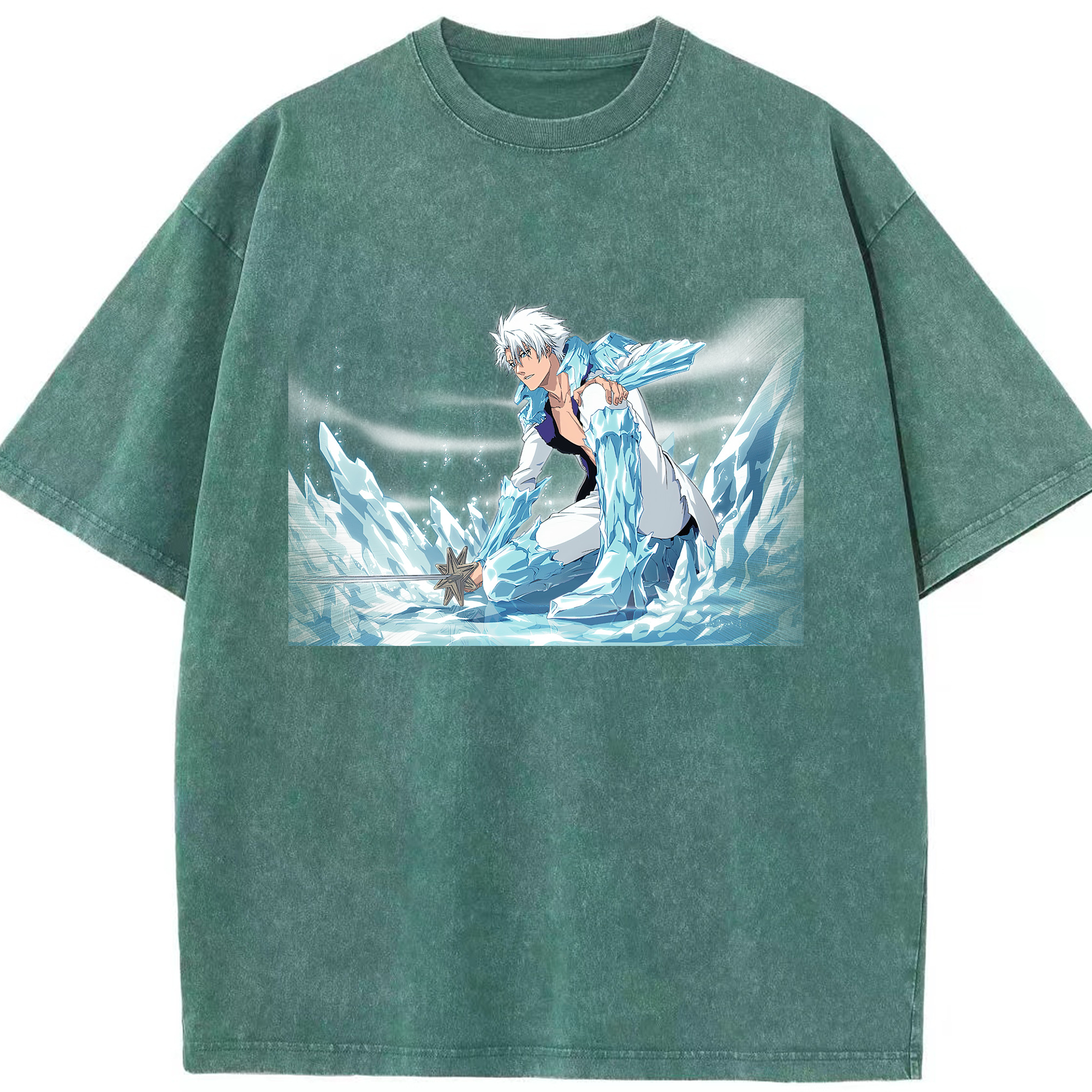 （画像用） ブリーチ 日番谷冬獅郎（ひつがや とうしろう） BLEACH Hitsugaya Toushirou 綿100% ヴィンテージ風 半袖Tシャツ（フロントプリント）